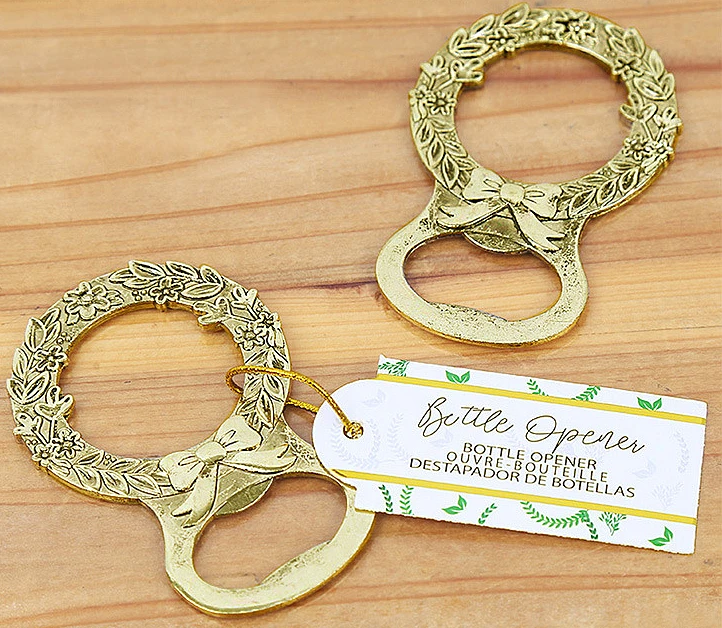 

Free shipping 50pcs/lot Fast Delivery High Quality Party Favors Gold Laurel Bottle Opener Wedding Favor Beers Openers