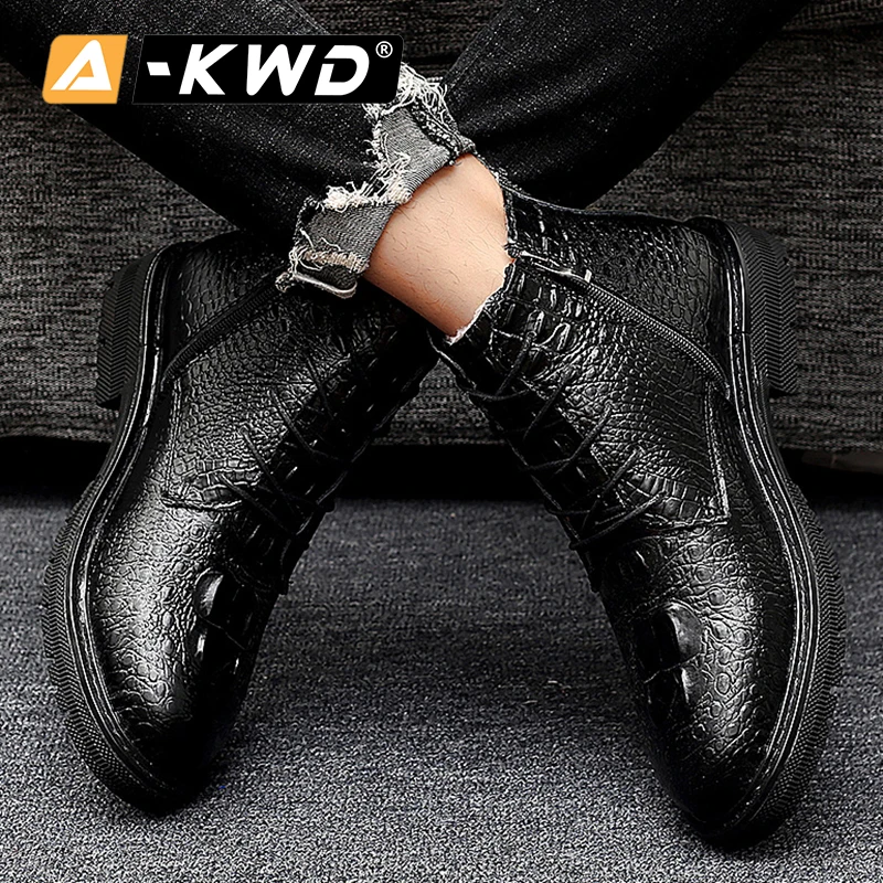 Кроссовки мужские с крокодиловым узором резиновая обувь высокие кеды рабочая