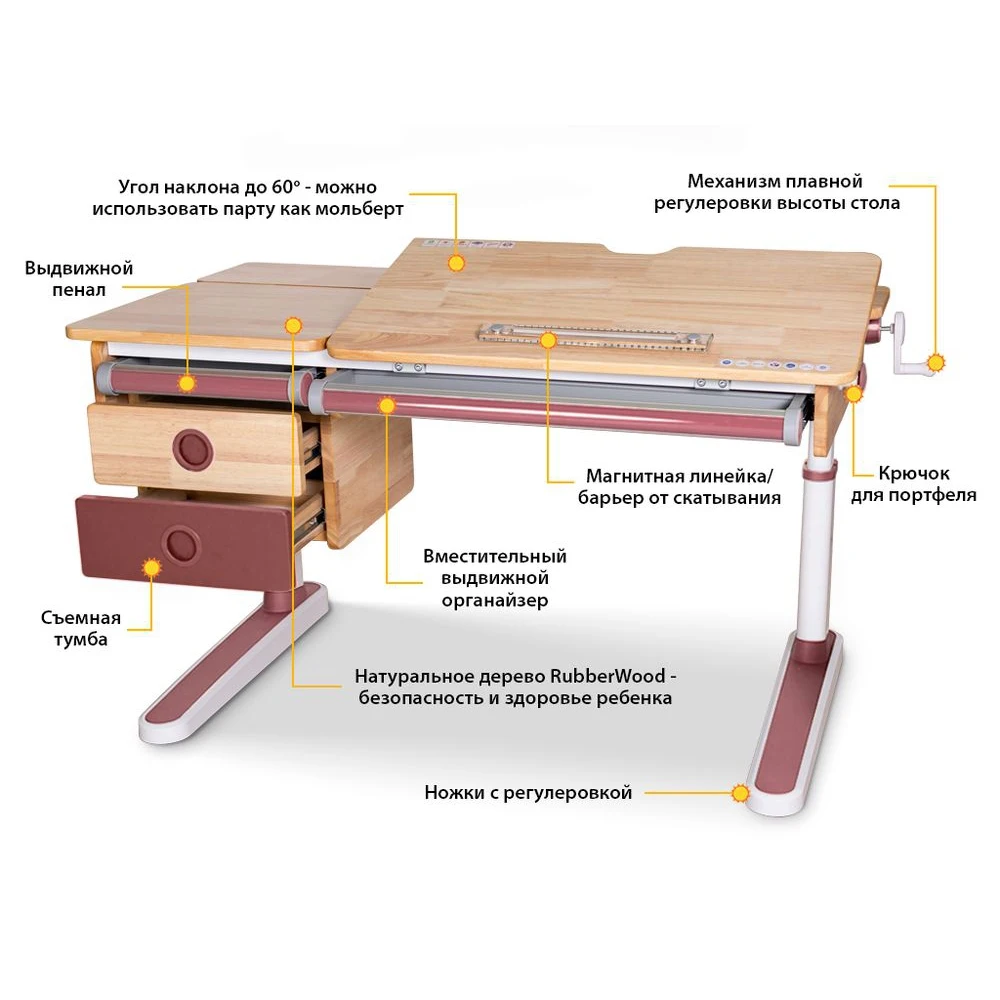 Детский стол Mealux Oxford Wood PN BD-920 столешница дерево/накладки на ножках розовые |