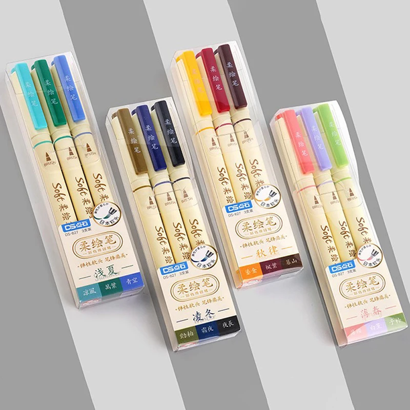 3 шт. Набор двусторонних фломастеров на водной основе | Канцтовары для офиса и