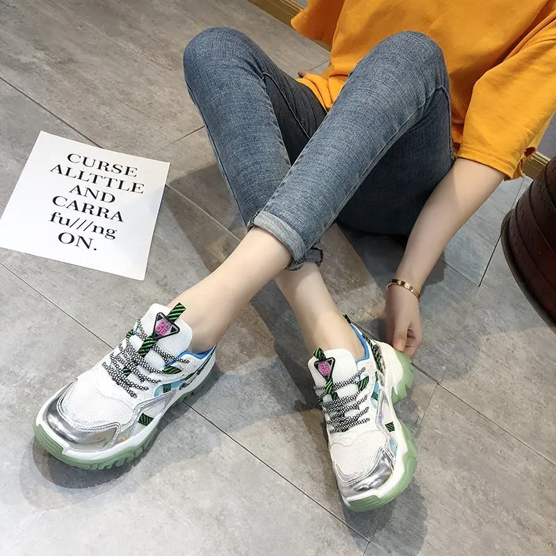 

2020 spring and autumn new old shoes women's wild thick bottom increased net shoes color matching casual sports shoes X256