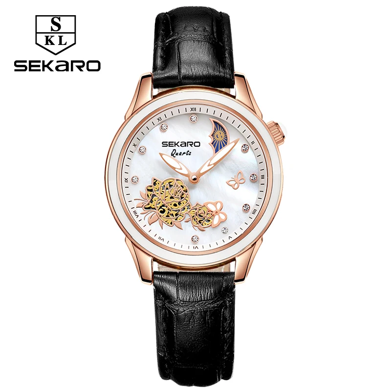 Женские керамические кварцевые часы с бабочкой и сапфировым стеклом|Женские
