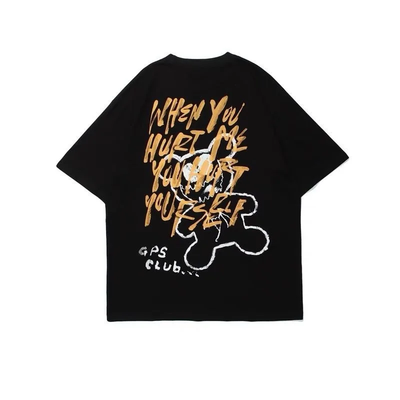 

Cotton Summer Hip Hop Graffiti Print Short Sleeve T-shirt Chic Tops Tee Casual Tshirts for Couple Lovers Streetwear Clothes