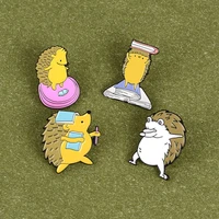 cute hedgehog alloy brooch bag clothes backpack lapel enamel pin badges cartoon jewelry gift for friend women accessories