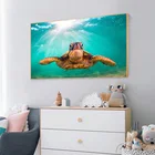 Настенная картина голубая черепаха, морской пейзаж, Картина на холсте, скандинавский попугай, картина с животными, постер, печать, галерея, гостиная, домашний декор