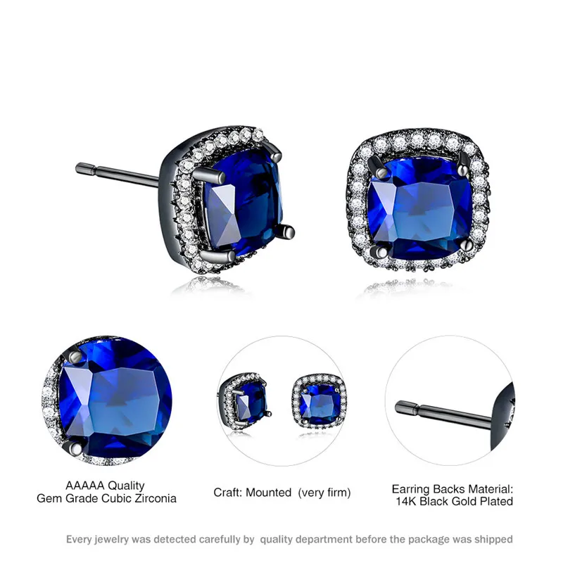 

Vintage Female Blue Crystal Stone Earring Classic Black Gold Color Stud Earrings For Women Dainty Square Zircon Wedding Earrings