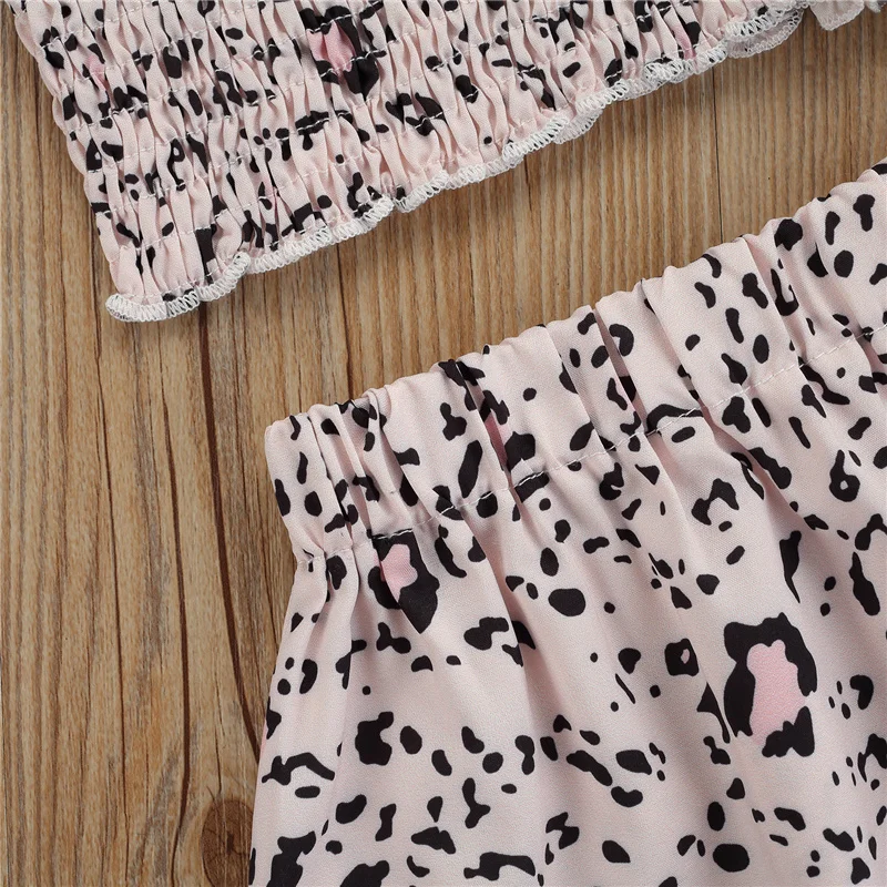 

Toddler Baby Girls Leopard Print Clothes Set,Girls Sleeveless Ruffle Hem Cropped Tops+Elastic Waist Short Skirt,6Months-3Years