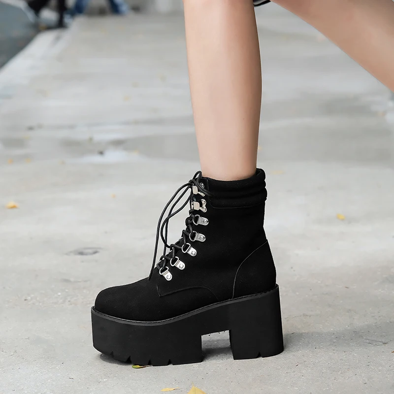 

Женские зимние ботильоны, Короткие Плюшевые ботинки на высоком каблуке, обувь на платформе в стиле панк, обувь на платформе