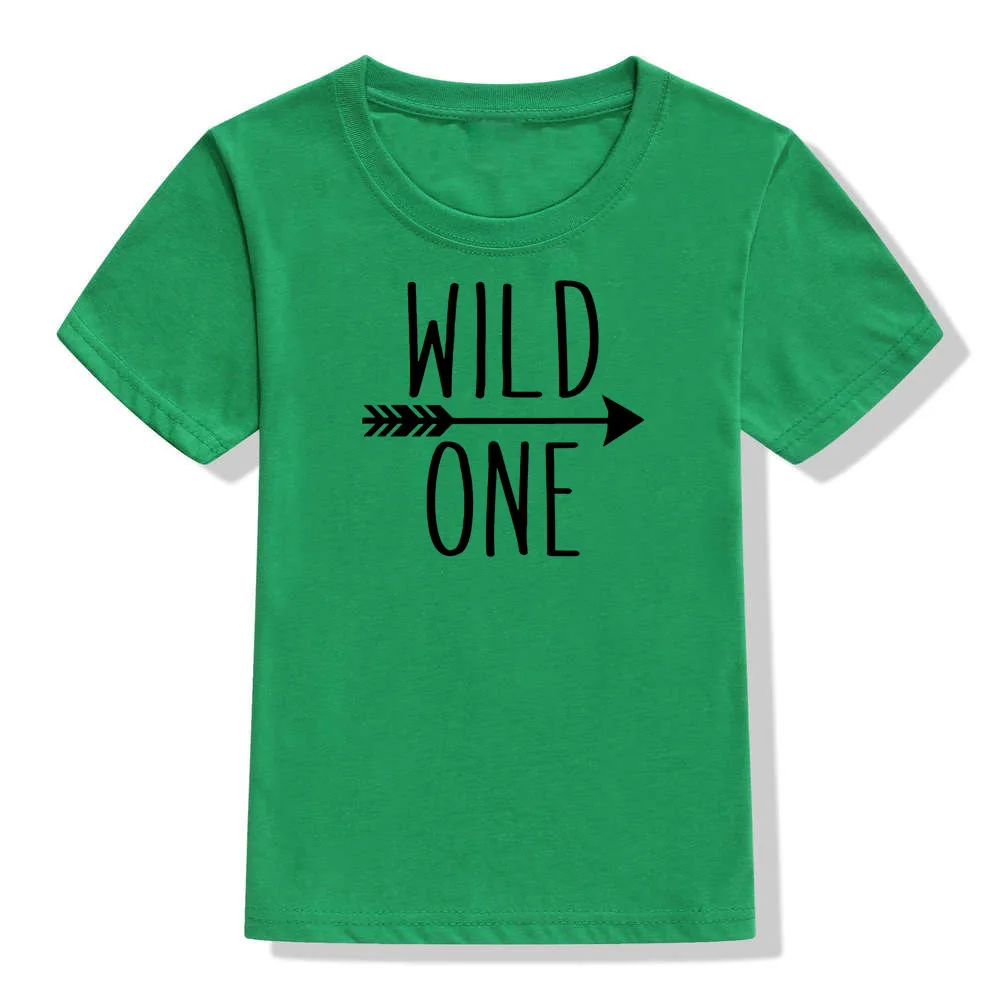 Wild One/детская футболка для первого дня рождения; Повседневная футболка для маленьких мальчиков и девочек; Детские забавные модные футболки с короткими рукавами; комплекты одежды
