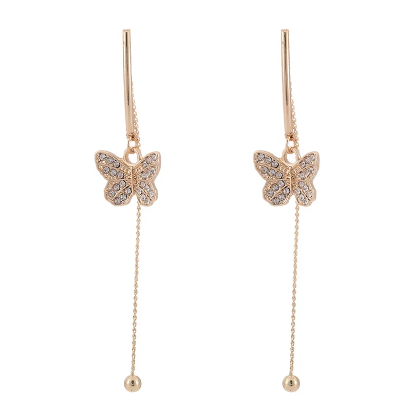 

2020 New Korean Vintage Handmade Rhinestone Butterfly Long Tassel Drop Earrings For Women Jewelry Fashion Oorbellen