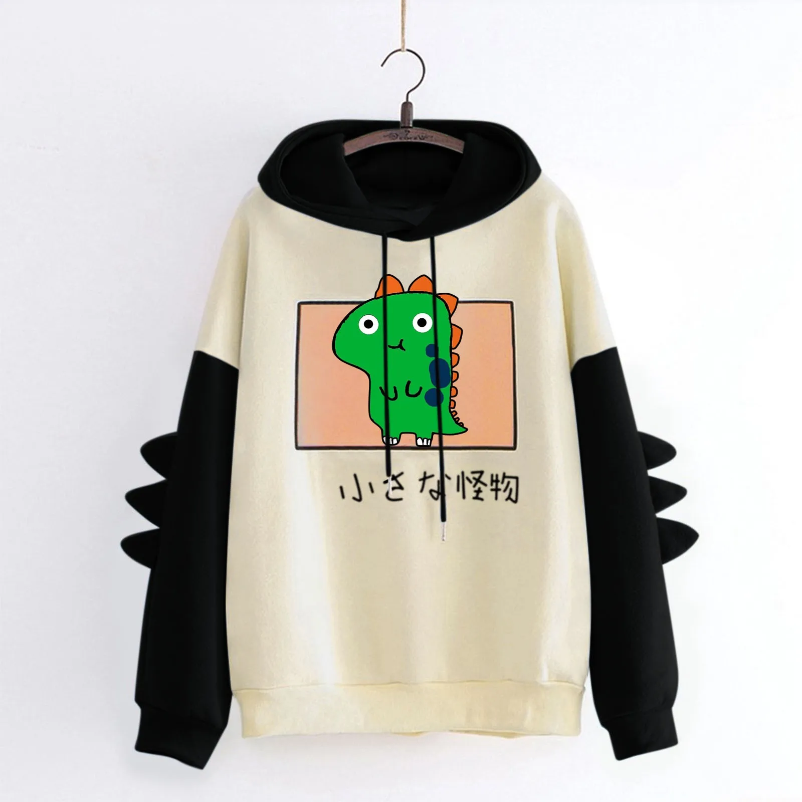 Women Fashion Sweatshirt Casual Print Long Sleeve Splice Dinosaur Hoodies Sweatshirt Tops Streetwear Women Oversized Hoodies