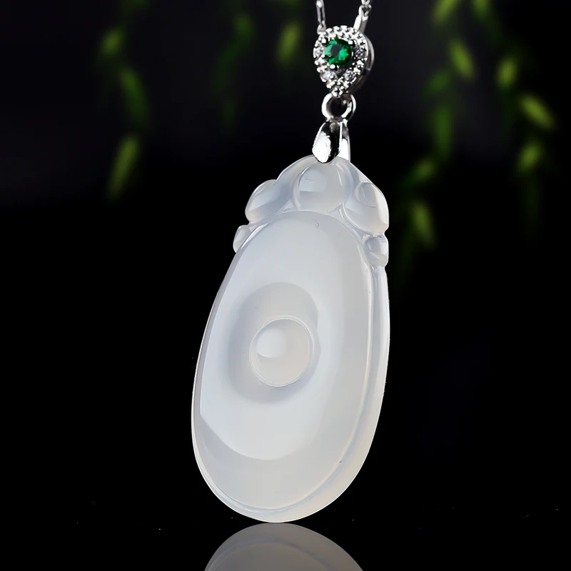 

Natural ice white chalcedony wishful luck necklace
