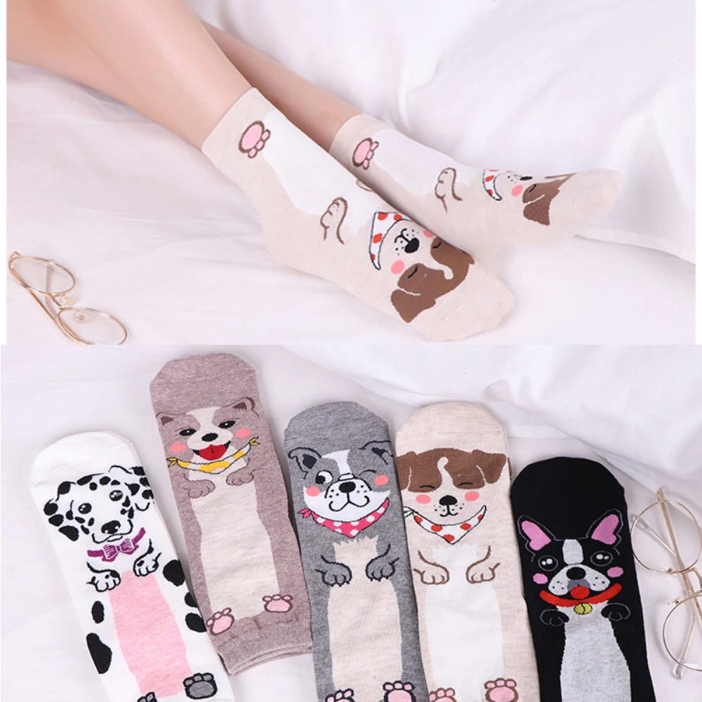 

5 Pairs/Lot New Women Socks Comfortable and Soft Female Cotton Casual Socks Cute Animal Dog Cartoon Girls Funny Socks Chaussette