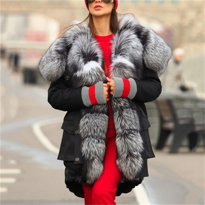 Зимняя женская куртка толстая теплая роскошная экстравагантная меховой