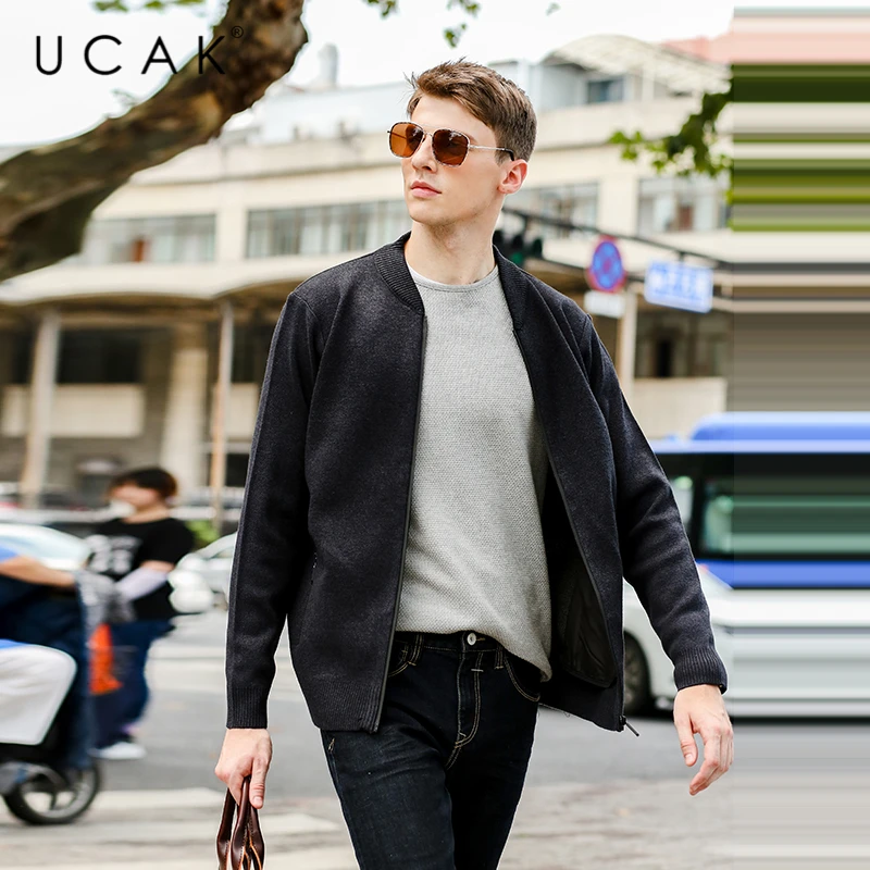 

Мужской вязаный свитер UCAK, однотонный кардиган, повседневная одежда большого размера, модная теплая мужская одежда, U1214
