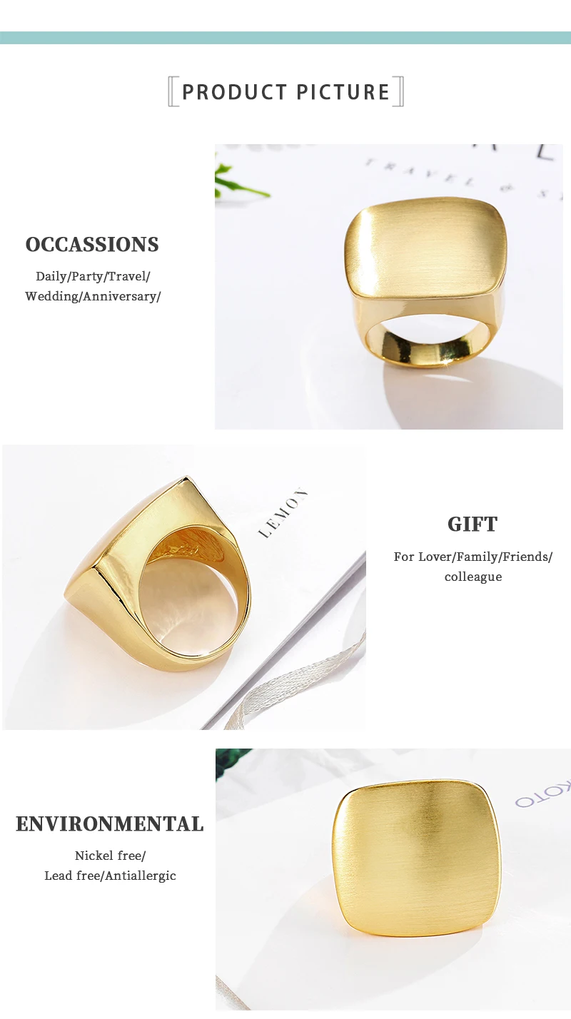 Nandudu Punk Style Copper Brushed Brass Rings Fashion Jewelry Square Shape Yellow& White Gold Color Men Women Unisex Ring Gift