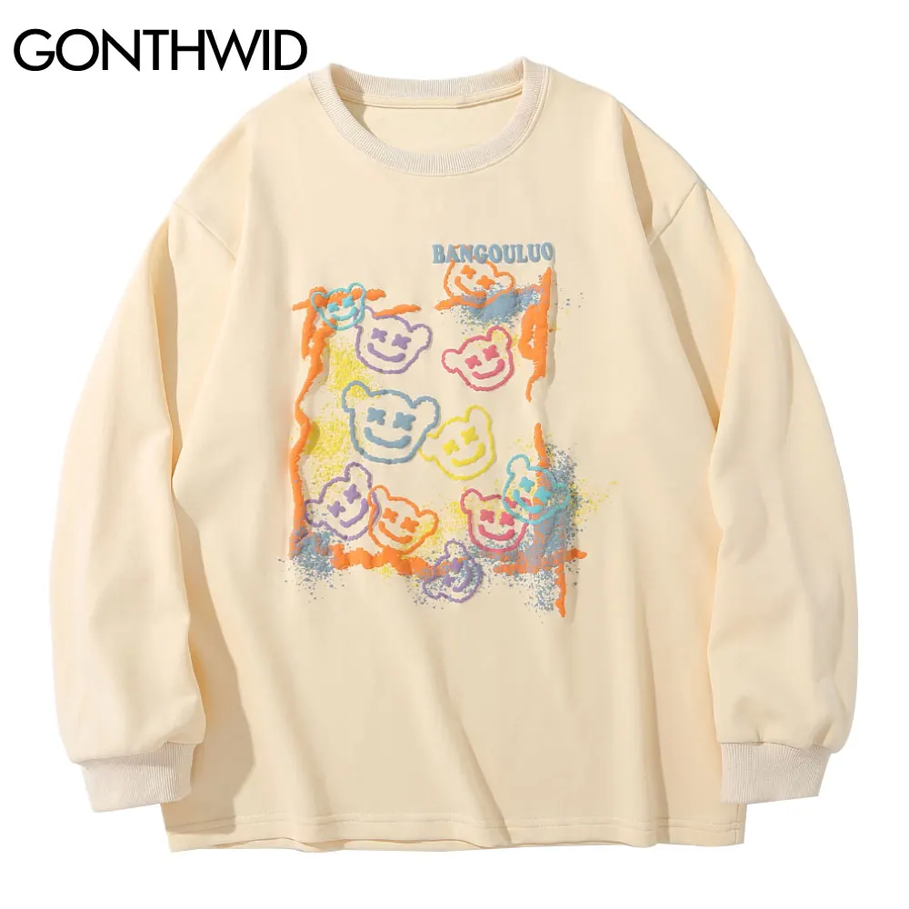 

Футболка GONTHWID мужская с принтом головы медведя, уличная одежда в стиле хип-хоп, Повседневная хлопковая Свободная рубашка с длинным рукавом ...