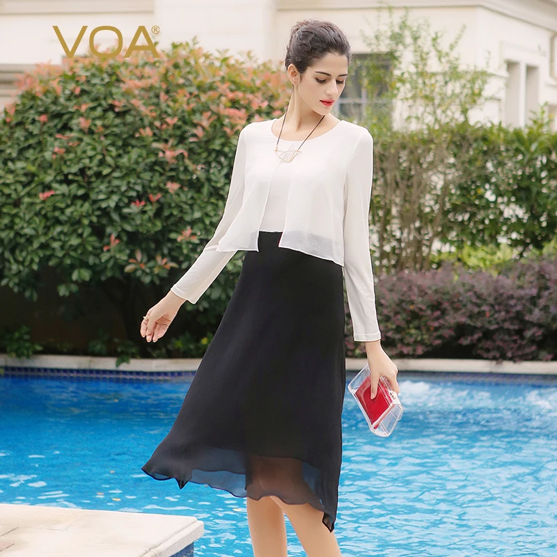 VOA шелковые платья трапециевидной формы женские вязаные осенние с длинным