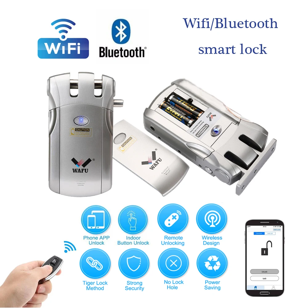 Wafu 019 Wireless wifi Smart Lock Remote Control BT Electronic Keyless Door Invisible 433MHz Phone Fingerprint | Безопасность и