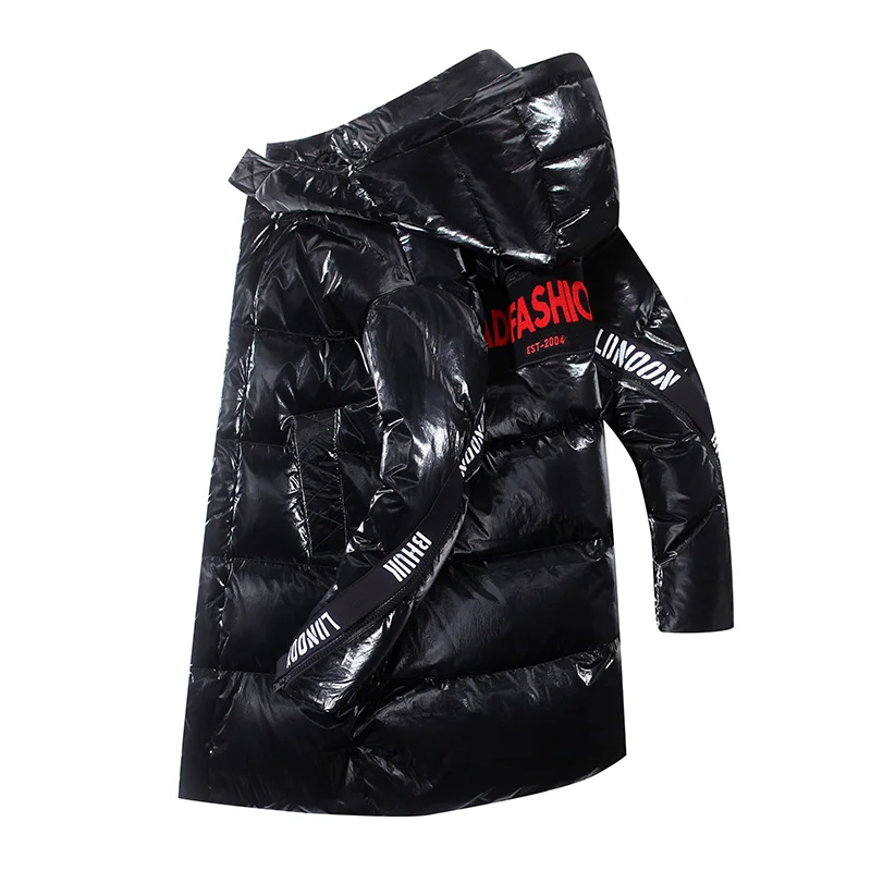 Winter down jacket hooded man mid-long handsome popular logo trend fashion coat for men warm and comfortable down jacket