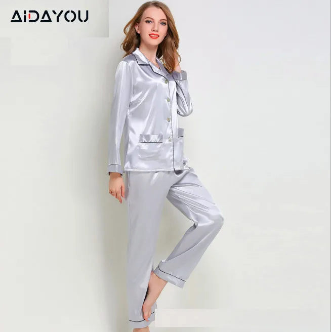 Атласная Шелковая пижама комплект короткий рукав на пуговицах Pj корейский