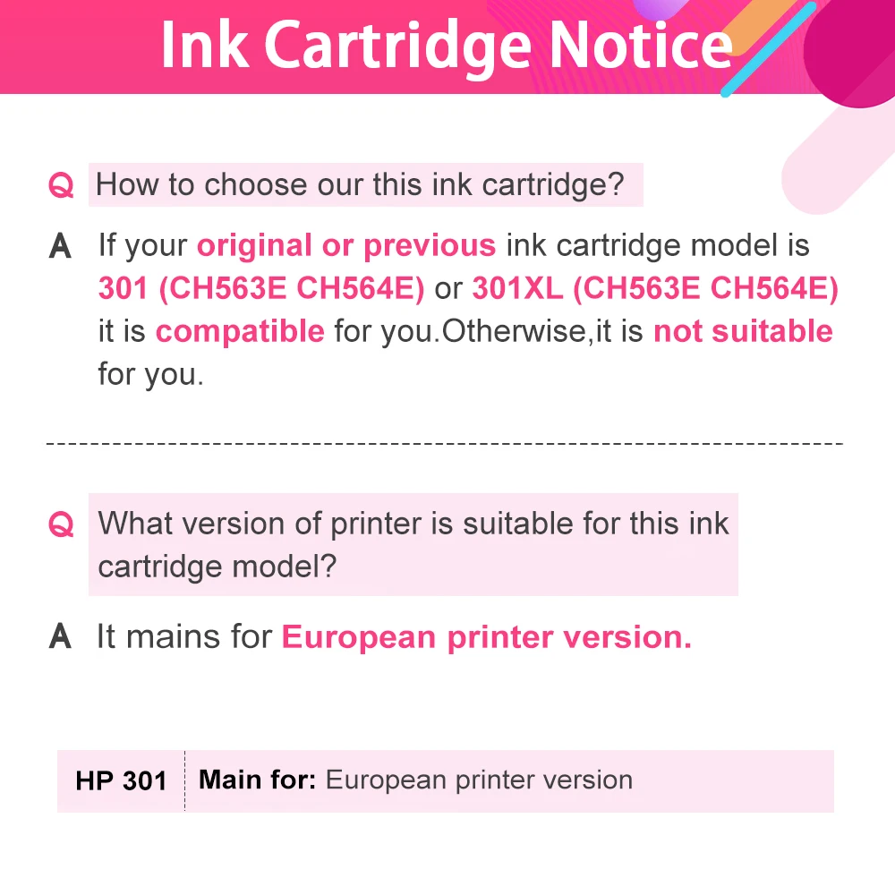 

HP 301 301XL DeskJet 1050 2050 3050 2150 1510 2540