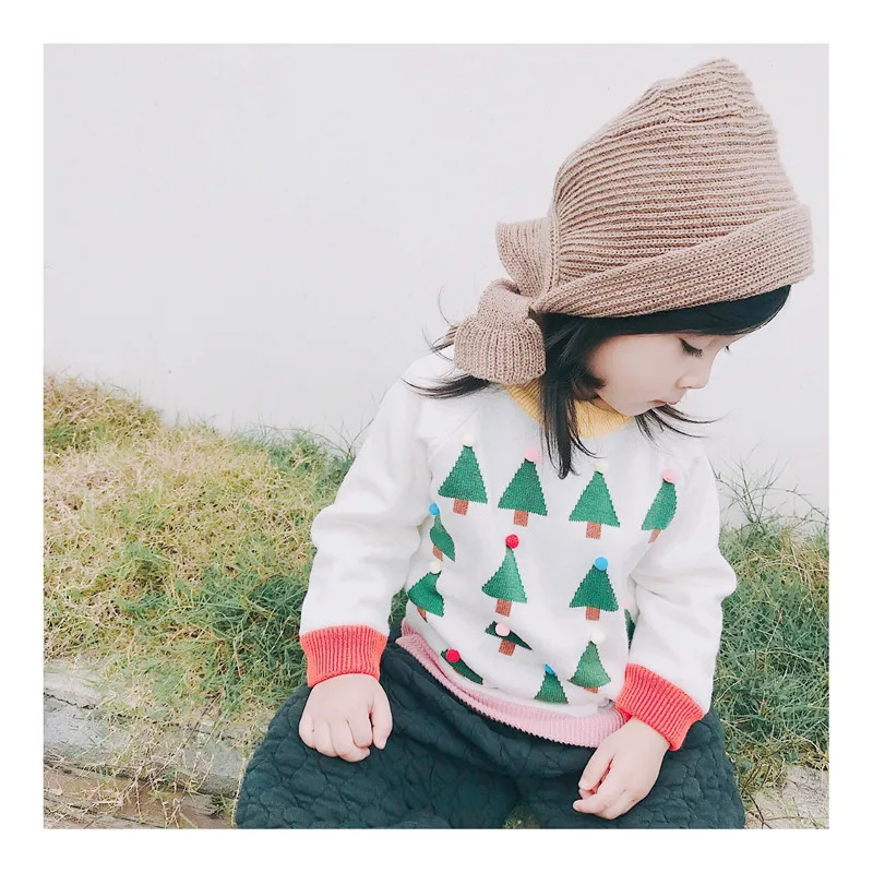 Tonytaobaby Winter Clothes New Children's Clothing White Christmas Tree Knit Sweater Baby Girl Sweater Christmas Sweater