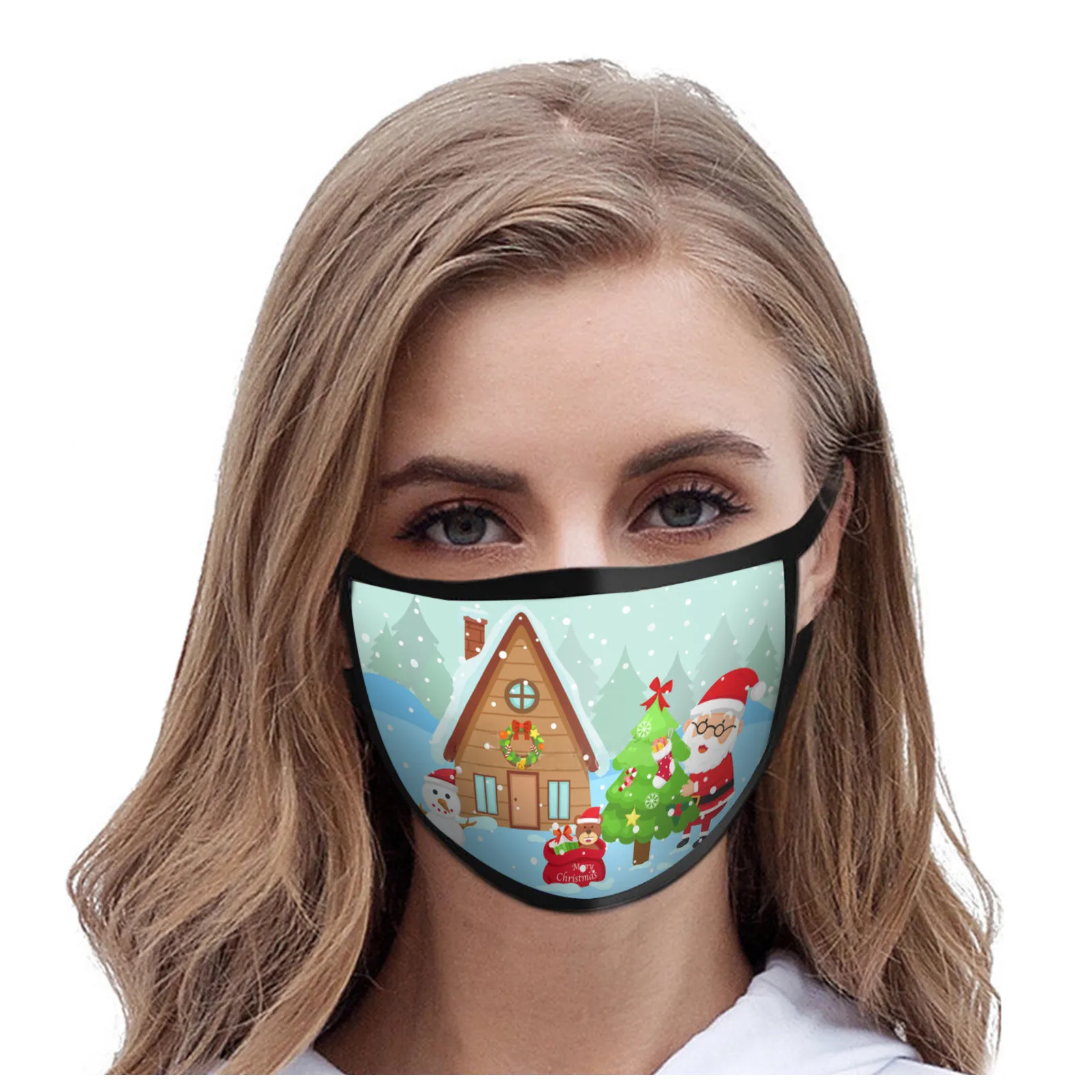 

5PCS Christmas Couple Unisex Fashion Mask Reusable Washable Keep-Warm Protect Outdoor Xmas Santa Facemask Breathable Dustproof C