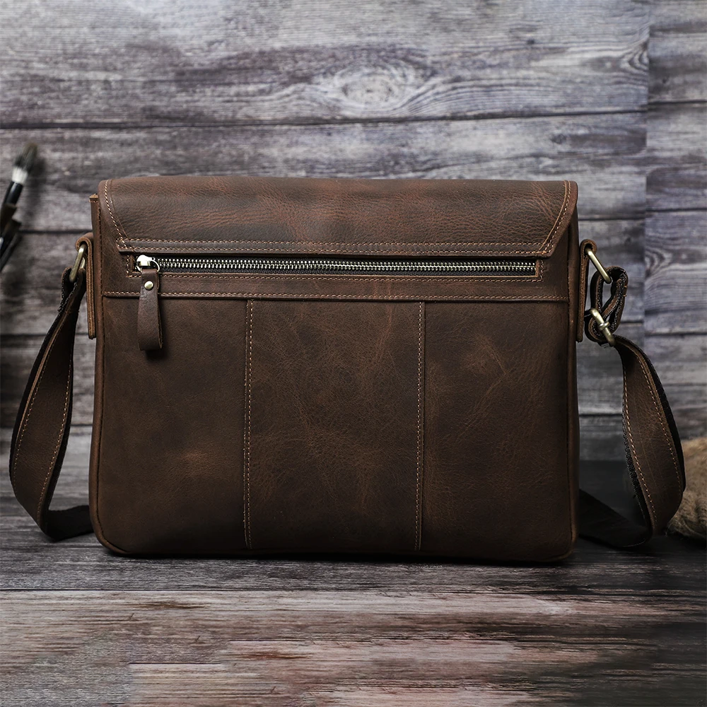 Vintage Crazy Horse Leather Men Briefcase Laptop Bag Office Business Bag Genuine Leather Men Shoulder Crossbody Briefcase