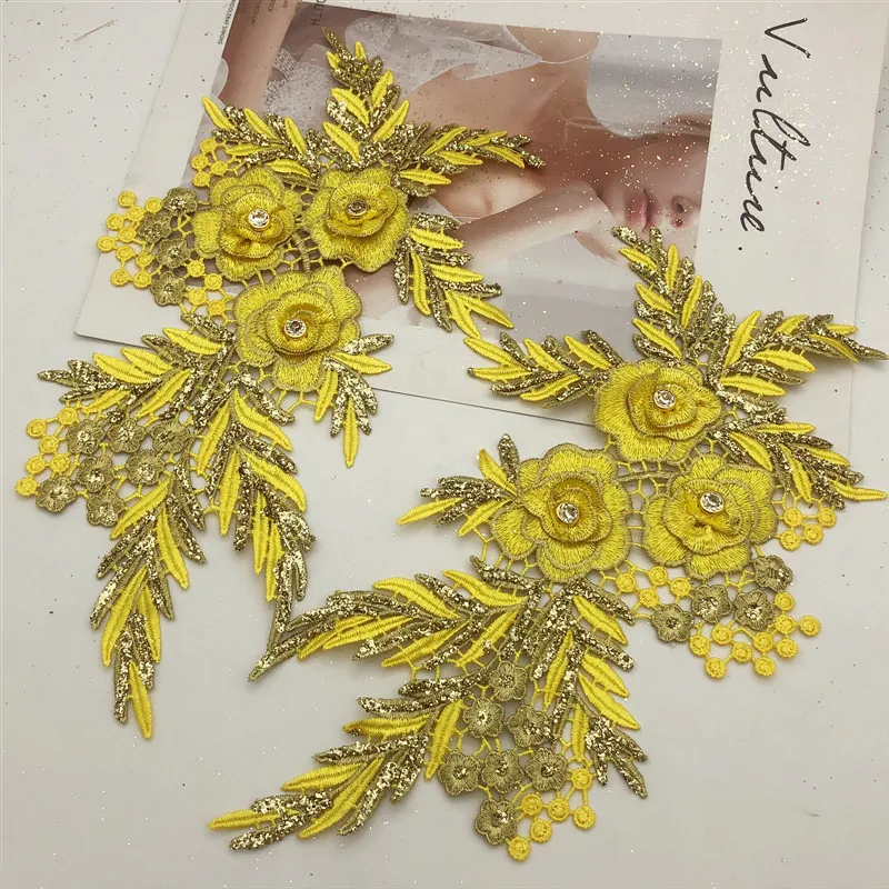 Yellow 5 пар аппликация вышитый цветок с пришить патч одежда с яркой пудрой ремесло одежды - Color: Yellow