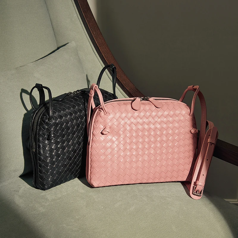 

Leather Women's Shoulder Bag Luxury Brand Fashion Woven Bag Simple Shell Bag High Quality Messenger Bag 100% Sheepskin 2020 New