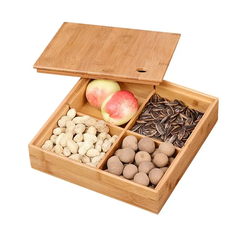 

Коробка для конфет, бамбуковый поднос для подачи еды с 4 ячейками, орехов, десертов, фруктов, подходит вечерние, друзей и близких