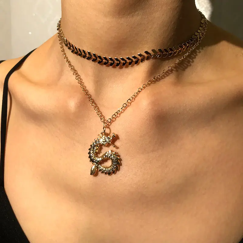 JJFOUCS модные ожерелья с подвеской в виде Золотого Дракона для мужчин и женщин