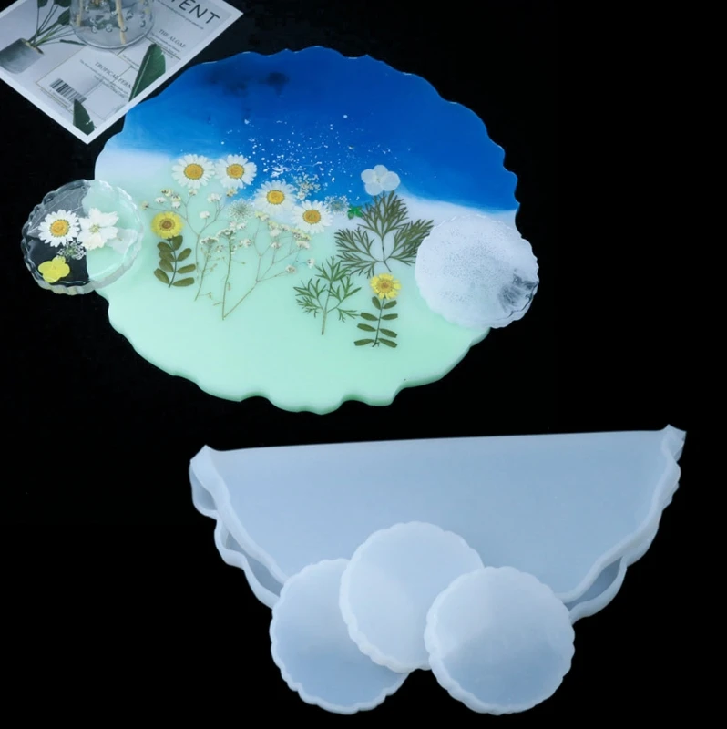 

5Pcs Large Silicone Round Coaster Resin Casting Making Molds Kit Resin Irregular Coaster Mold Agate Coaster Molds Crafts