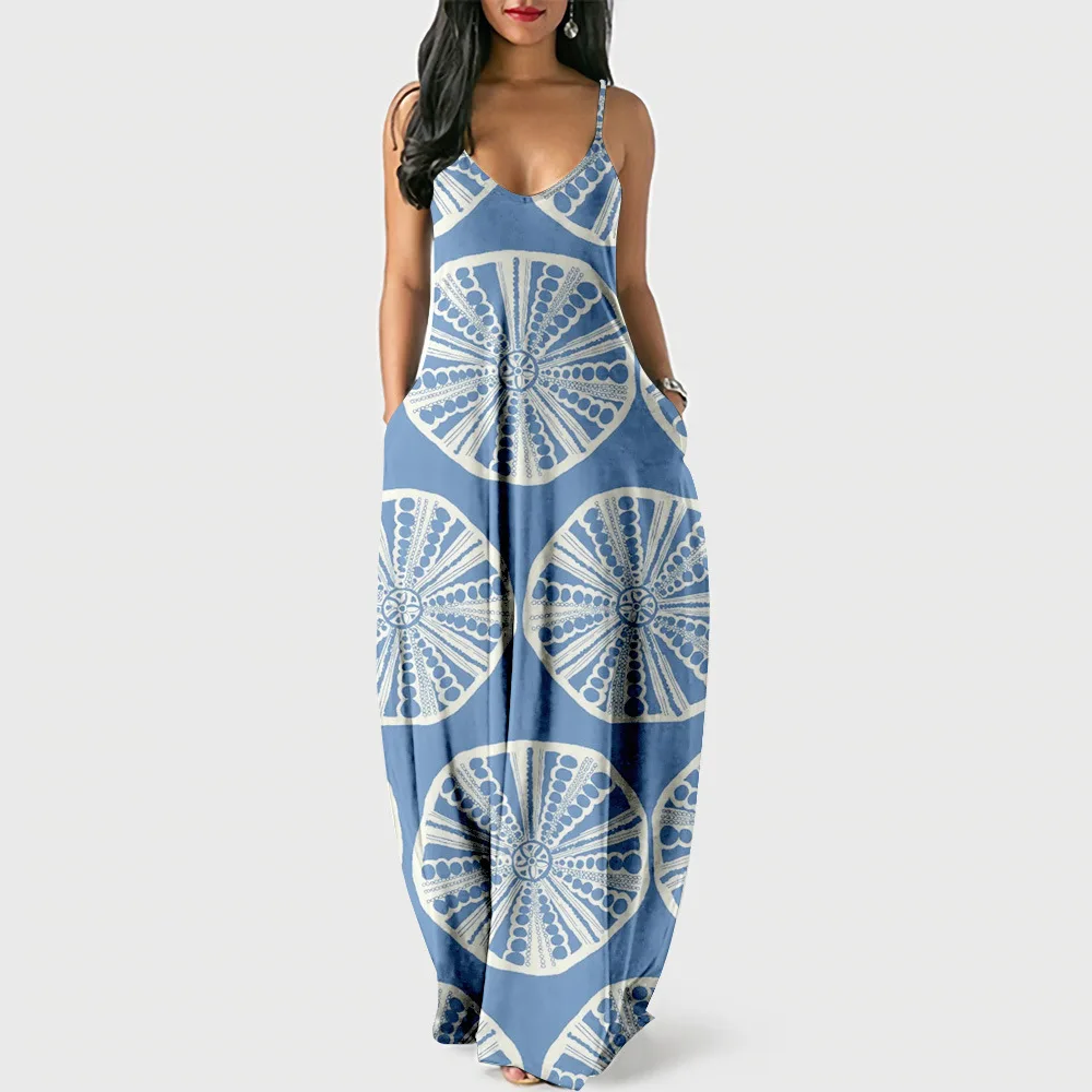 

Летнее богемное платье в стиле бохо, объемная цифровая печать, темпераментное платье на бретельках, цветочное Макси-платье