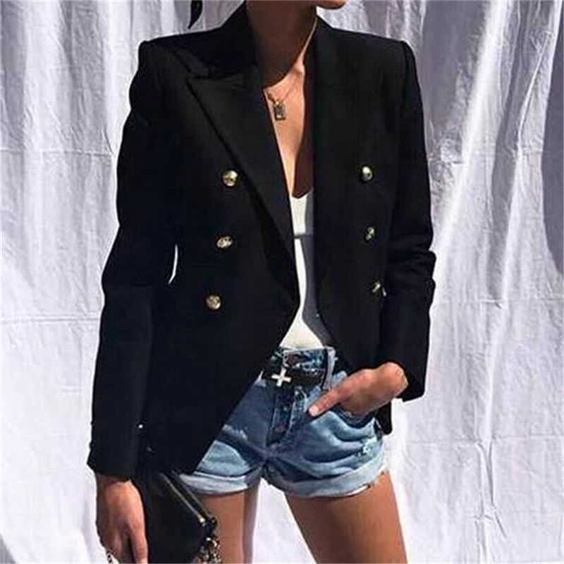 Элегантный женский Блейзер однотонные топы Осень Зима Офисная Женская верхняя