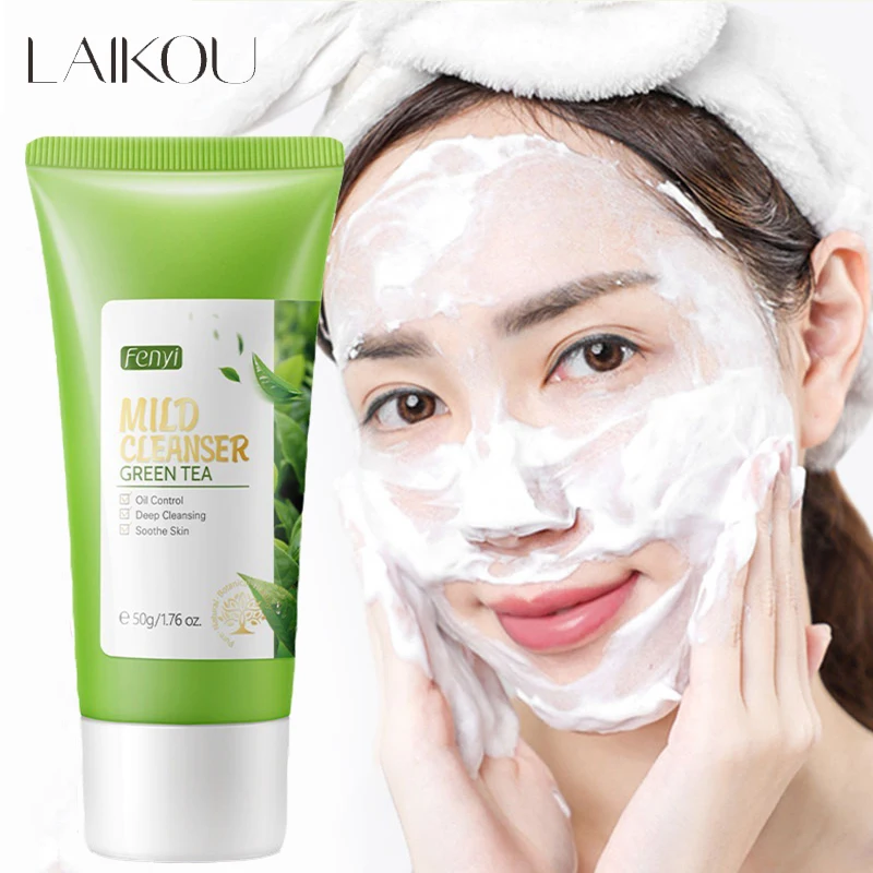 

50g Green Tea Facial Cleanser Natural Plants Deep Cleansing Oil-Control Moisturizing Whitening Soften Skin Dense Foam Skin Care