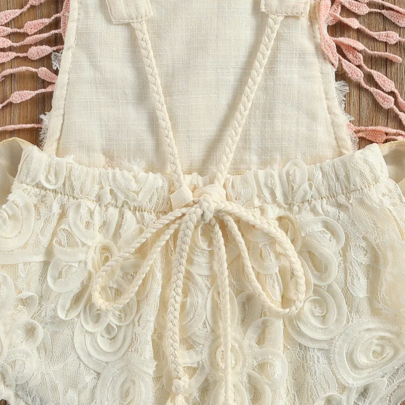 

Summer Newborn Sleeveless Backless Bodysuit, Lace Crochet Decoration Bottom Button Ruffle Summer Clothing