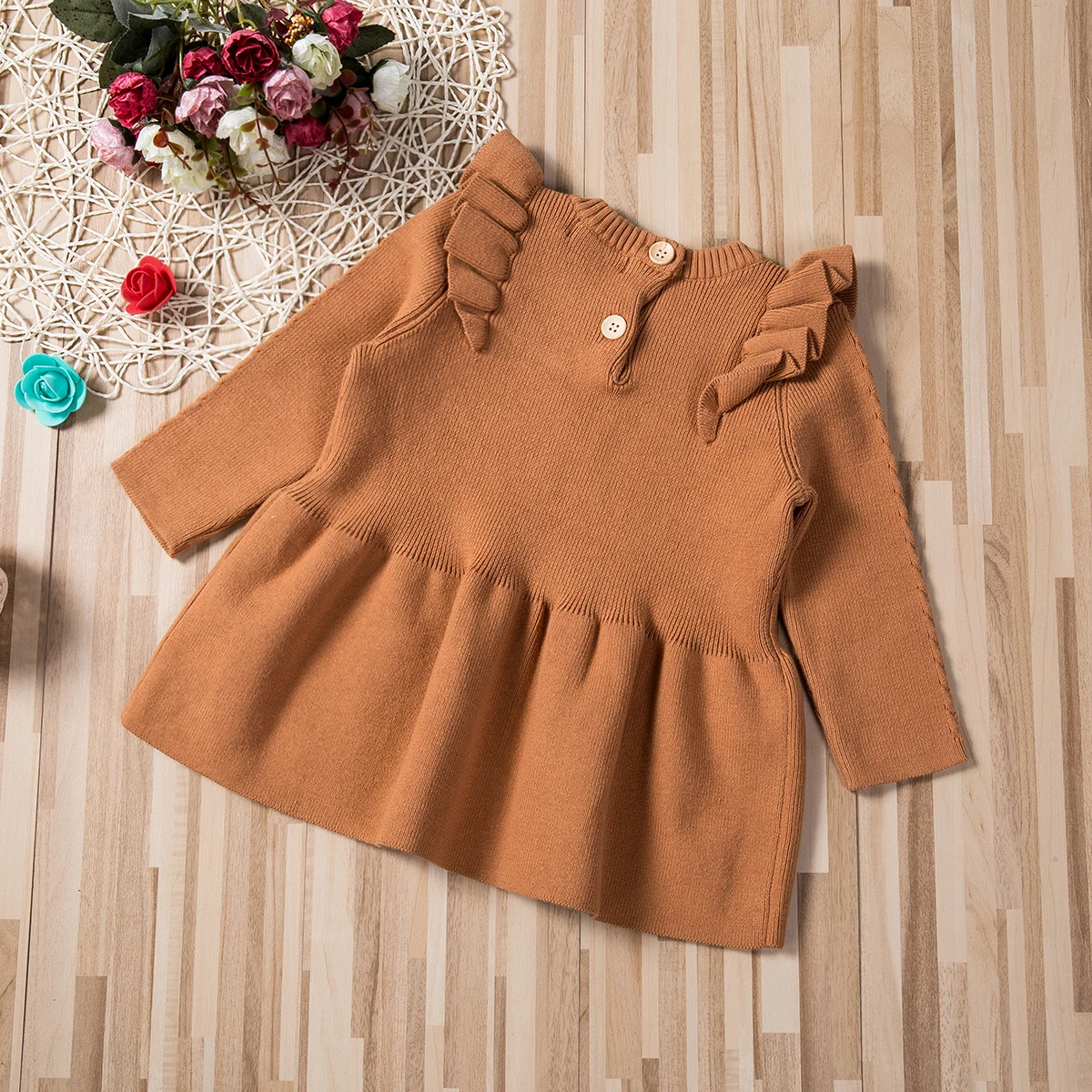 Toddler Kids Baby Girls Dresses Spring Winter Long Sleeve Solid Knitted Sweater Pullovers Crochet Princess Tutu Dress | Детская одежда
