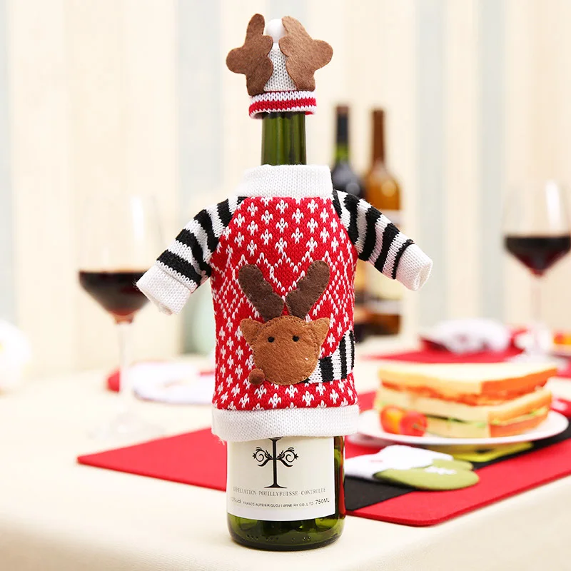 18x13CM Christmas Wine Bottle Decor Set Deer Cover Clothes Kitchen Decoration for New Year Xmas Dinner Party | Дом и сад