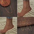 Akizoom Богемский Браслет на лодыжку красочные кристаллы жемчуг звезда Золотая нержавеющая сталь винтажная стразы цепь для ног для женщин ювелирные изделия