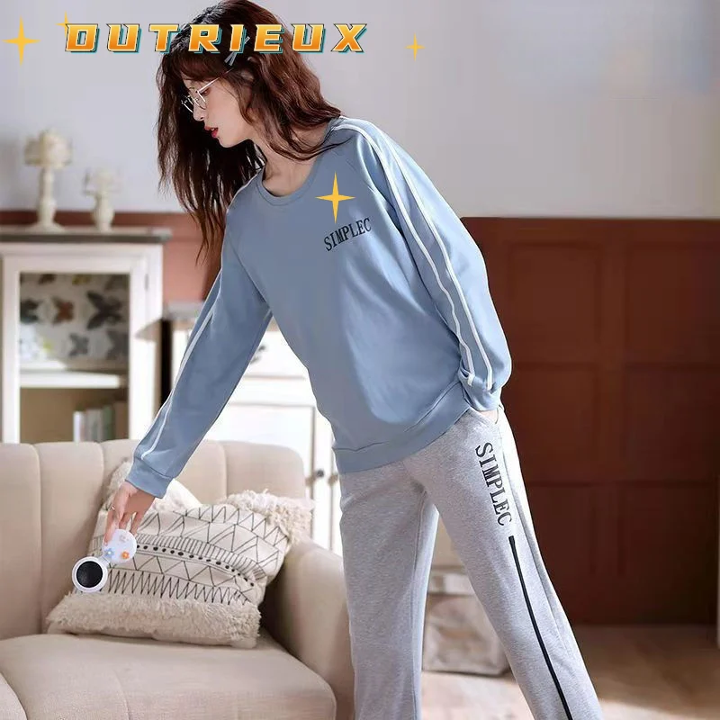 

pajama set women sleepwear 100% COTTON PAJAMAS lady autumn winter new long-sleeved home clothes fat beauty size 200 catties