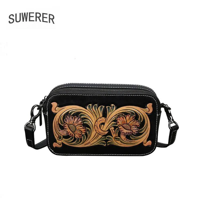 

New Women Genuine Leather shoulder crossbody bags Hand carved fashion luxury handbag women bags designer cowhide leather handbag