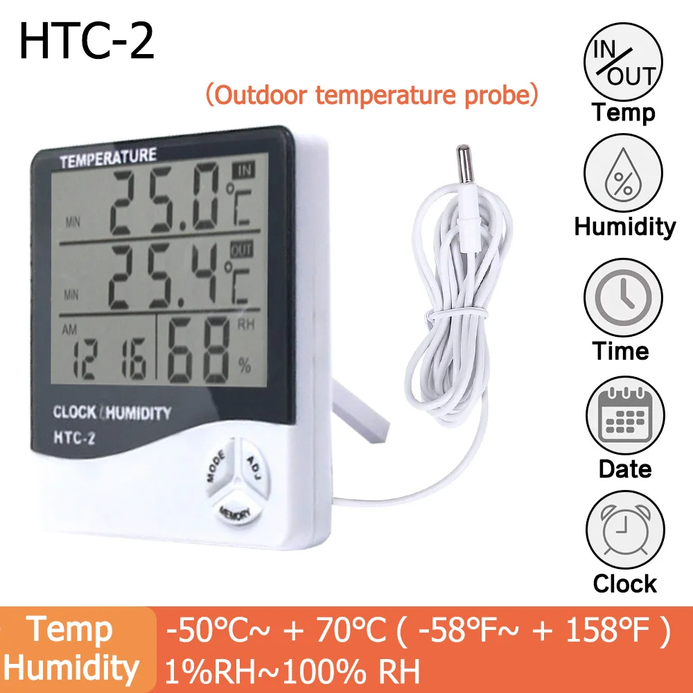 lcd electronic digital temperature humidity meter indoor outdoor weather station clock thermometer hygrometer htc 1 htc 2 free global shipping