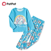 patpat 2 piece kid girl pajamas set unicorn cloud letter print long sleeve top and rainbow print elasticized pants sleepwear set