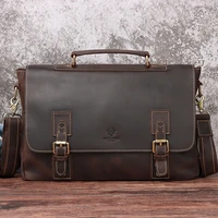 Luxury Fashion Mens Briefcase Crazy Horse Leather Laptop Bag Vintage Totes for Document Office Bags Top Grade Computer Bag New