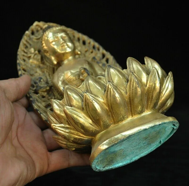 

wedding decoration 9"Tibet Bronze 24k gold Gilt lotus Sakyamuni Shakyamuni Tathagata Buddha statue