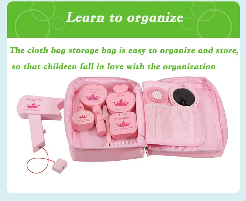 

Wooden Toy Beauty Makeup Simulation Play House Princess Dressing Table Girl Cosmetic Set Gift For Children