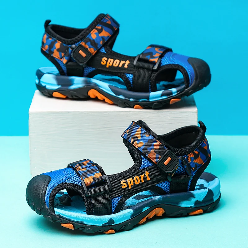Сандалии Детские камуфляжные с вырезами плоская подошва парусиновая обувь для