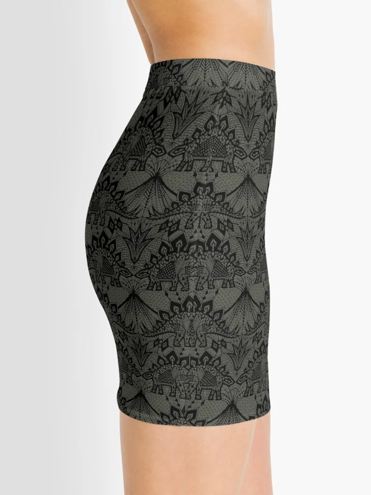 

Stegosaurus Lace - Black Grey Mini Skirt